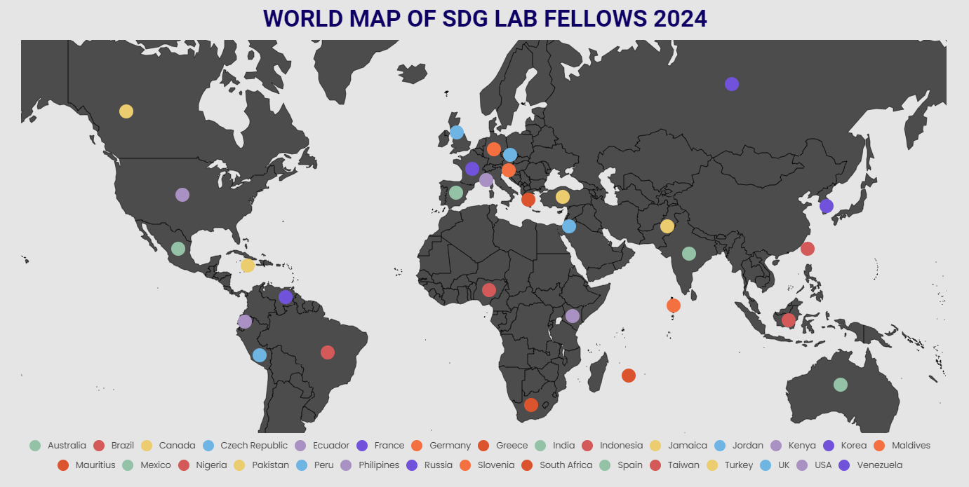 World Map showing where 2024 SDG Fellows are from