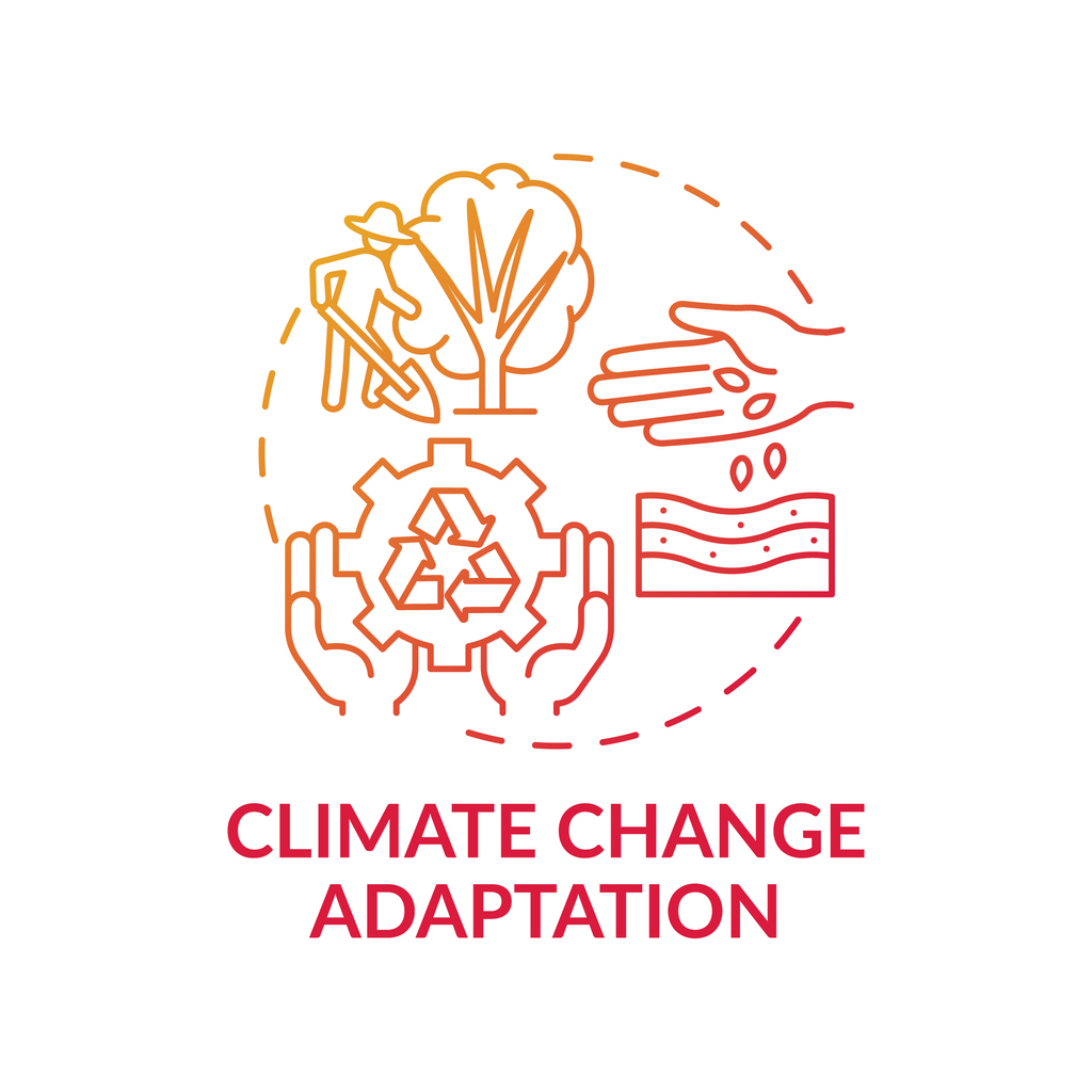 Climate change and adaptation line drawing illustration of nature