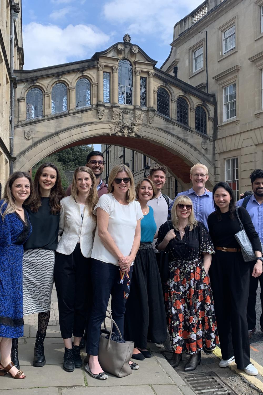 Lab Team gathered in group in front of Oxford's Bridge of Sighs
